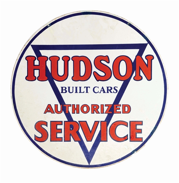 HUDSON BUILT CARS AUTHORIZED SERVICE PORCELAIN SIGN.