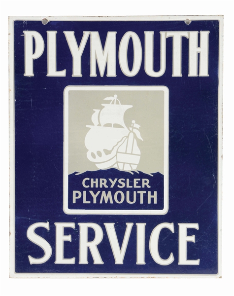 CHRYSLER PLYMOUTH SERVICE PORCELAIN SIGN W/ SHIP GRAPHIC.