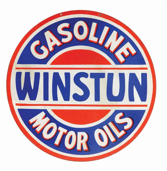 RARE WINSTUN GASOLINE & MOTOR OILS PORCELAIN CURB SIGN.