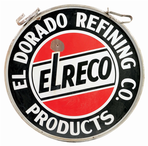 EL DORADO REFINING CO. PRODUCTS PORCELAIN SIGN W/ ORIGINAL RING.  