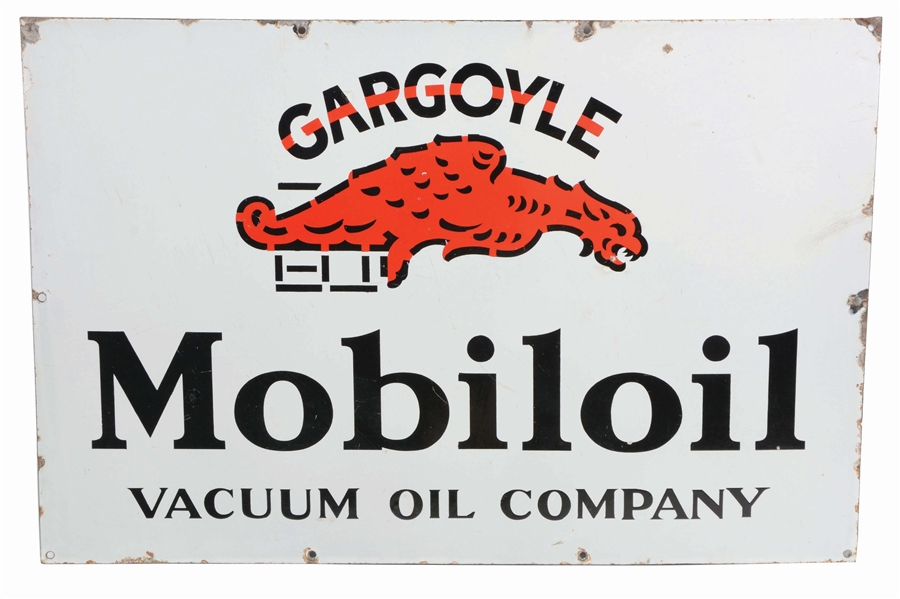 MOBIL GARGOYLE MOTOR OIL LARGE PORCELAIN SIGN.