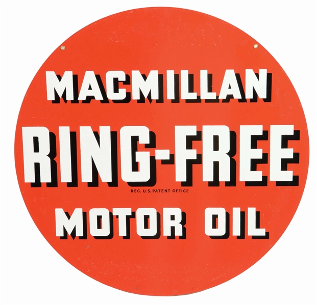 MACMILLAN RING FREE MOTOR OIL TIN CURB SIGN.