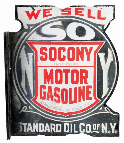 SOCONY MOTOR GASOLINE PORCELAIN FLANGE SIGN.