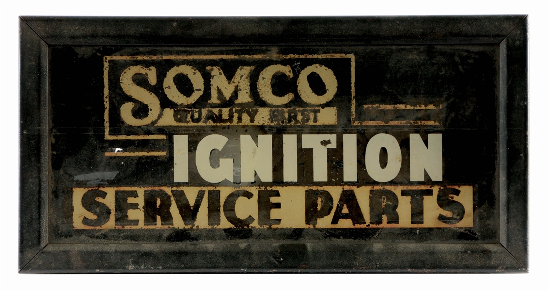 SOMOCO IGNITIONS PARTS & SERVICE GLASS FACE LIGHT UP STORE DISPLAY.