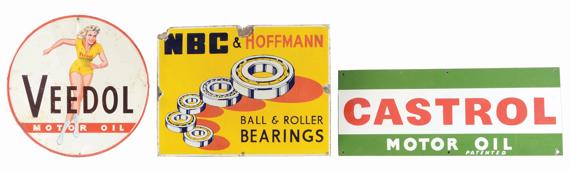 LOT OF 3: PORCELAIN & TIN AUTOMOTIVE ADVERTISING FOREIGN SIGNS.