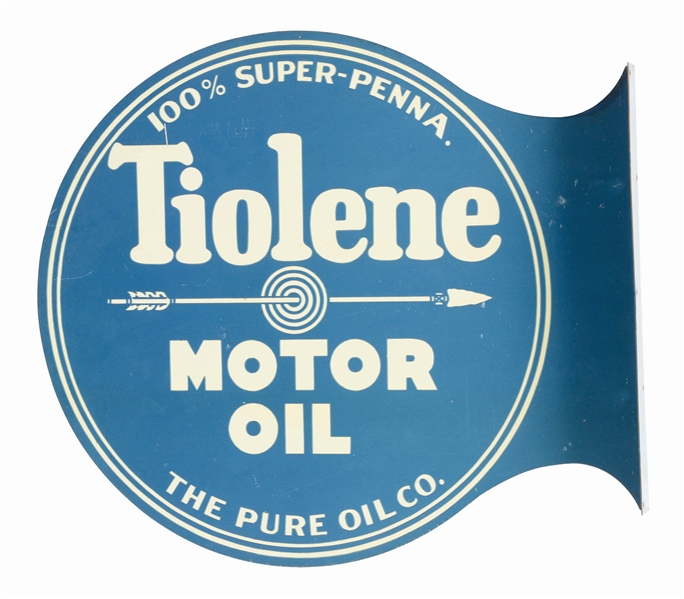 NEW OLD STOCK TIOLENE MOTOR OIL TIN FLANGE SIGN.