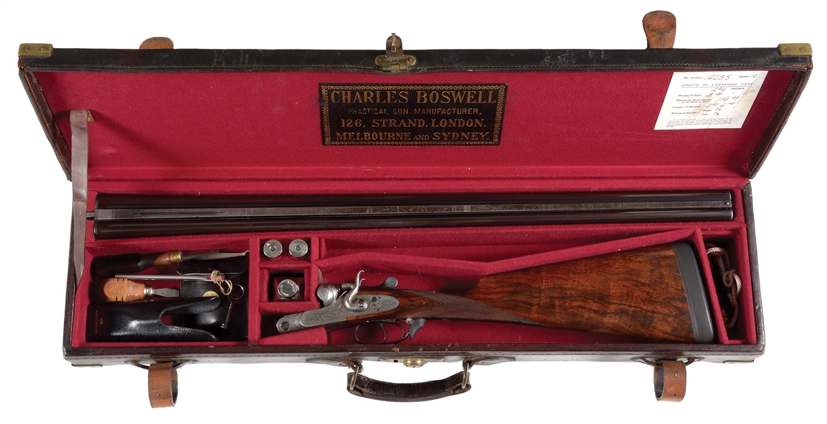 (C) CASED CHARLES BOSWELL SIDE BY SIDE SHOTGUN.