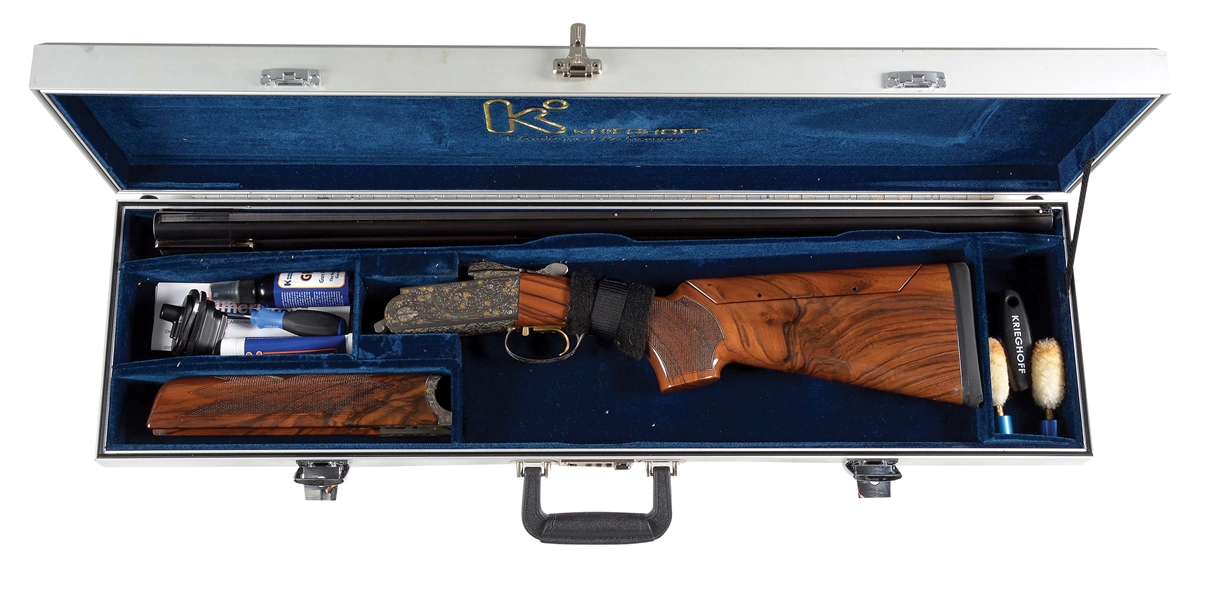(M) KRIEGHOFF K80 CUSTOM "GOLD BOUQUET" OVER/UNDER LEFT HANDED SHOTGUN WITH CASE ENGRAVED BY BONSI BROTHERS.