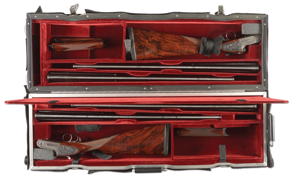 (C) MATCHED BRACE J. PURDEY & SONS OVER UNDER SIDELOCK EJECTOR  DOUBLE TRIGGER GAME GUNS, BOTH WITH EXTRA BARRELS IN CARRYING CASE.