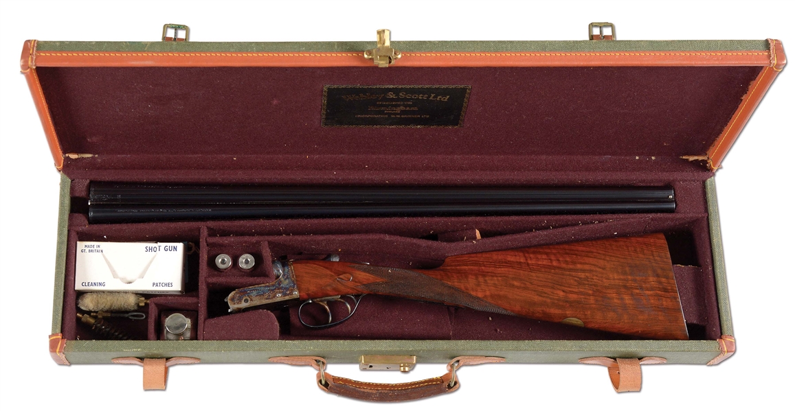 (M) WEBLEY AND SCOTT SIDE BY SIDE SHOTGUN WITH CASE.