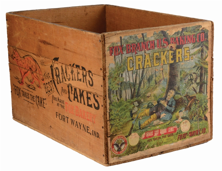 FOX BAKERY CRACKERS AND CAKES ADVERTISING WOODEN CRATE.