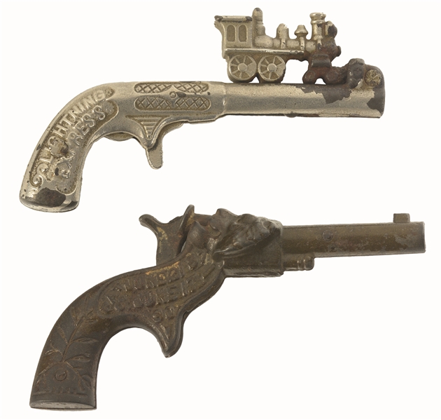 LOT OF 2: LATE 19TH CENTURY CAST-IRON ANIMATED CAP GUNS.