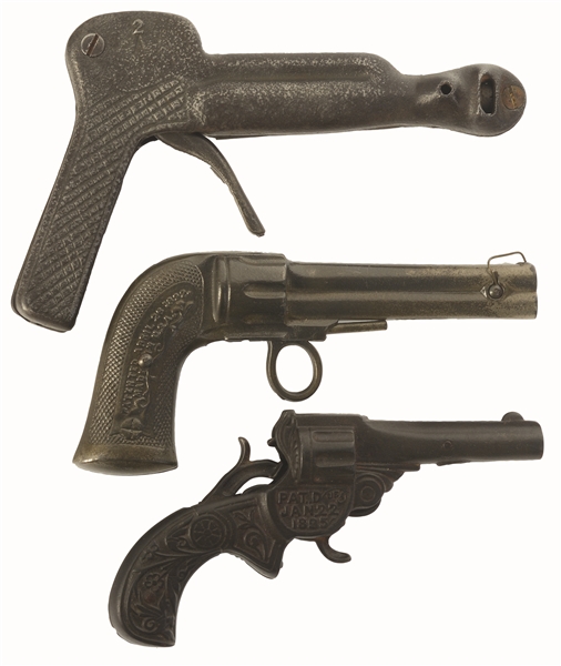 LOT OF 3: SCARCE CENTURY CAST-IRON CAP GUNS.