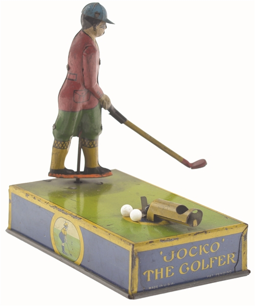 AMERICAN TIN-LITHO JOCKO THE GOLFER TOY.