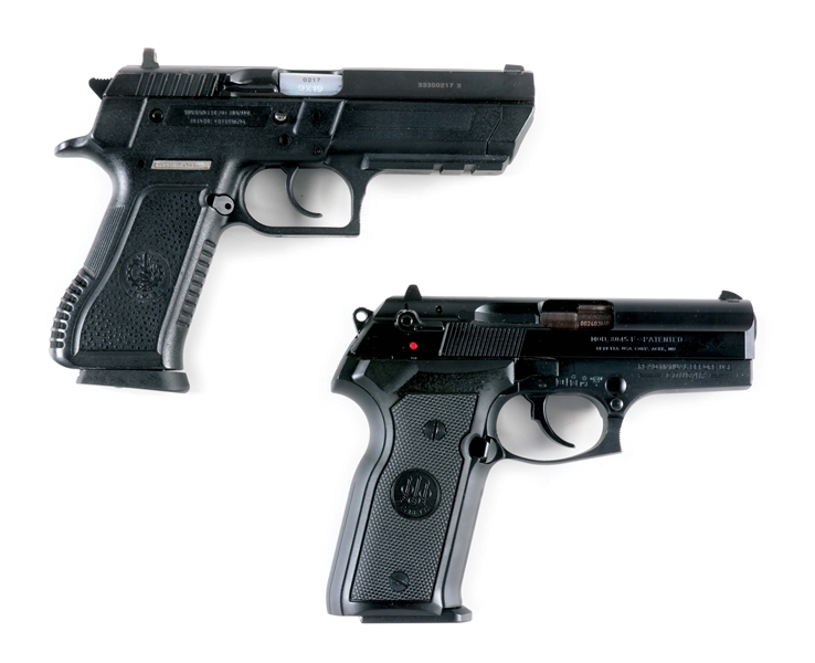 (M) LOT OF TWO: IMI JERICHO 941 FL POLYMER SEMI-AUTOMATIC PISTOL WITH ACCESSORIES TOGETHER WITH A BERETTA COUGAR 8045F SEMI-AUTOMATIC PISTOL, WITH CASE AND ACCESSORIES.