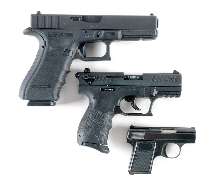 (M) LOT OF THREE NEAR NEW QUALITY SEMI-AUTOMATIC PISTOLS FROM GLOCK, WALTHER, AND KBI..