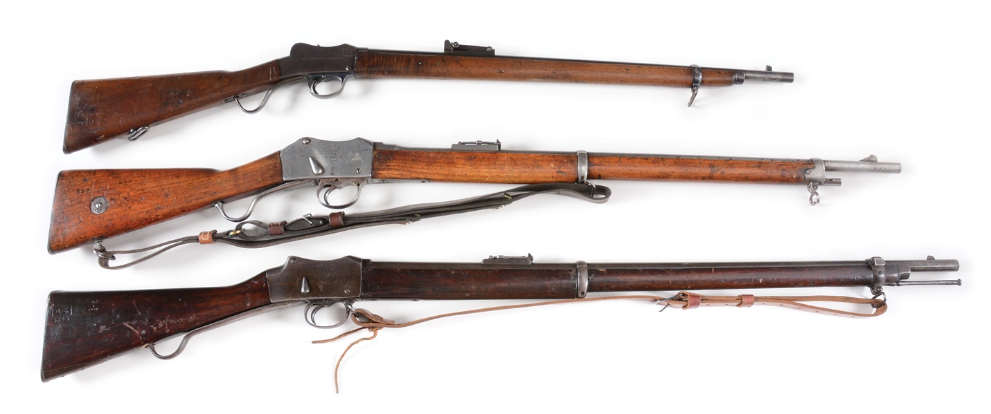 (C+A) LOT OF 3: BIRMINGHAM SMALL ARMS CADET AND TWO ENFIELD MARTINI LEVER ACTION RIFLES.