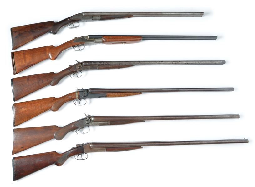 (C+A) LOT OF SIX: SIX DOUBLE BARREL SHOTGUNS FROM LEFEVER, CENTRAL ARMS, HOPKINS AND ALLEN, J. STEVENS, W.H. BAKER, AND 