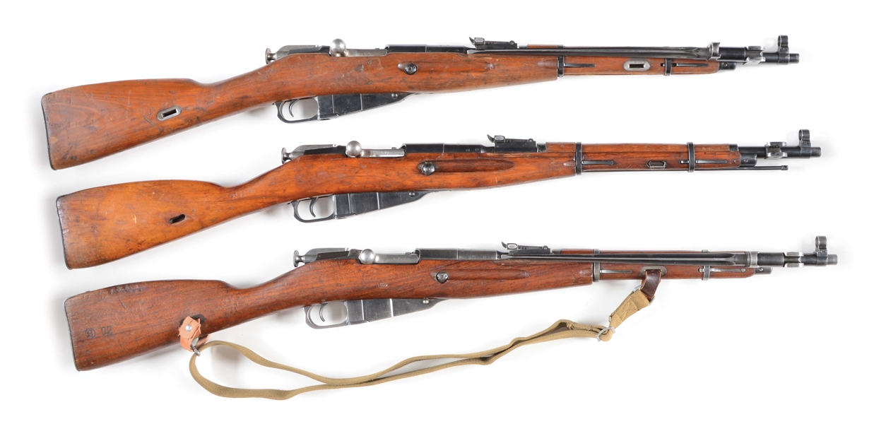 (C) LOT OF 3: ROMANIAN, HUNGARIAN, AND RUSSIAN M44 BOLT ACTION RIFLES.