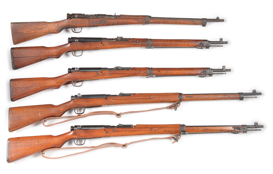 (C) LOT OF 5: JAPANESE TYPE 38 & TYPE 99 BOLT ACTION RIFLES & CARBINES.