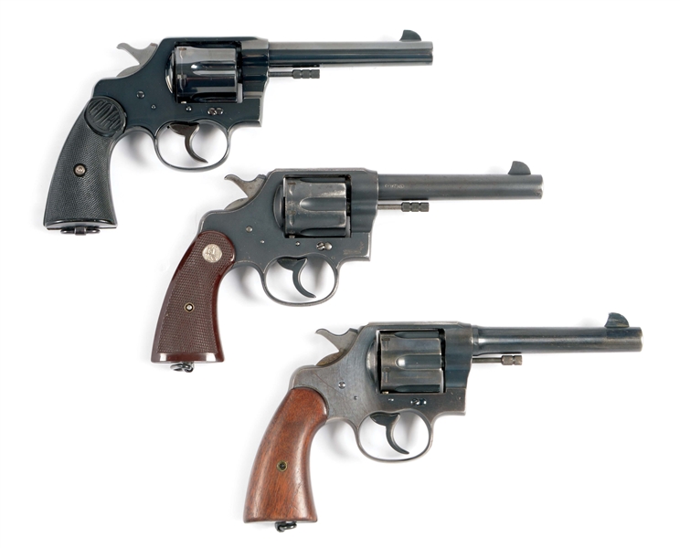 (C) THREE PRE-WAR COLT NEW SERVICE DOUBLE ACTION REVOLVERS