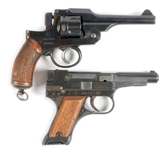 (C) LOT OF 2: WWII JAPANESE MILITARY PISTOLS, ONE TYPE 26 REVOLVER AND ONE TYPE 97 AUTOMATIC PISTOL.