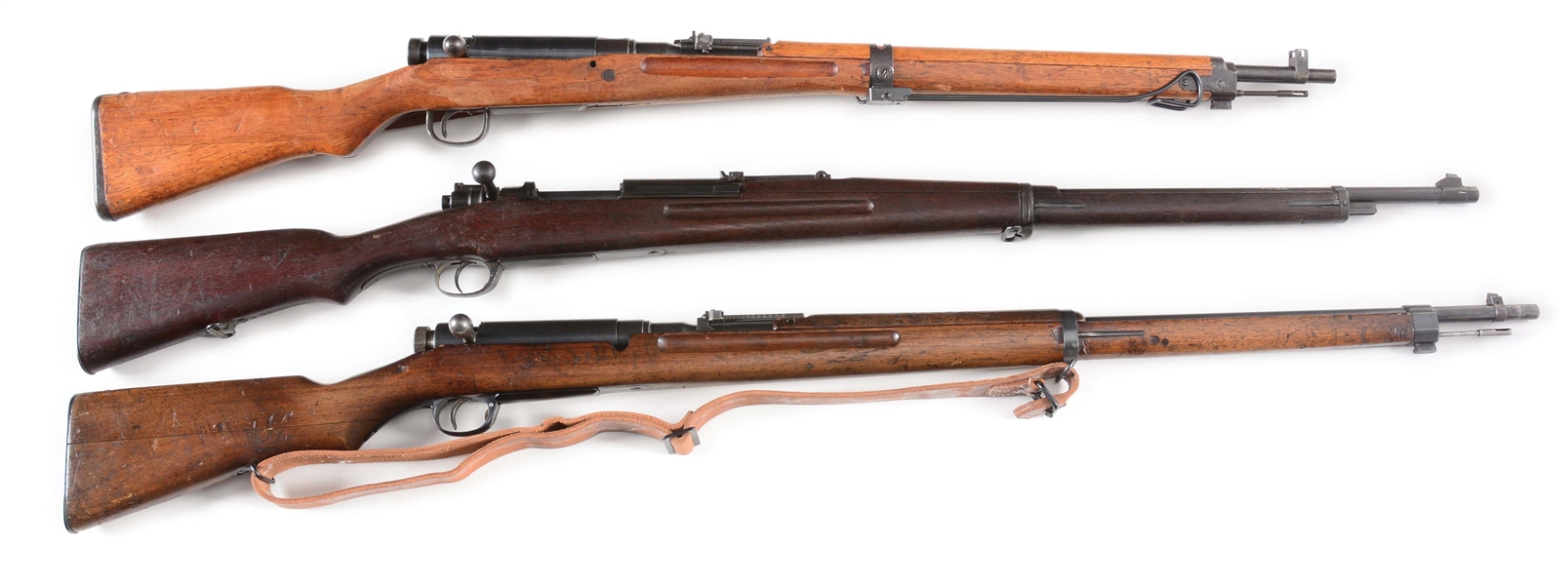 (C) LOT OF THREE: JAPANESE TYPE 99, TYPE 38, AND SIAMESE MAUSER BOLT ACTION RIFLES.