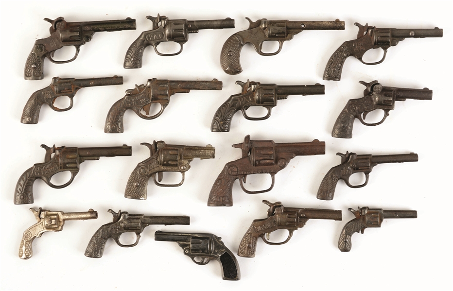 LOT OF 17: MOSTLY 20TH CENTURY CAST-IRON CAP GUNS. 