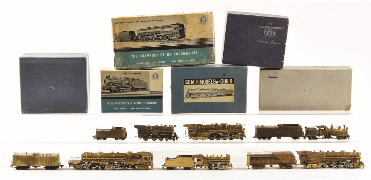 LOT OF 6: JAPANESE BRASS HO TRAIN ENGINES & TENDERS.