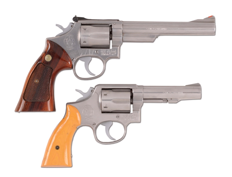 (C) LOT OF TWO: SMITH & WESSON STAINLESS STEEL DOUBLE ACTION REVOLVERS.