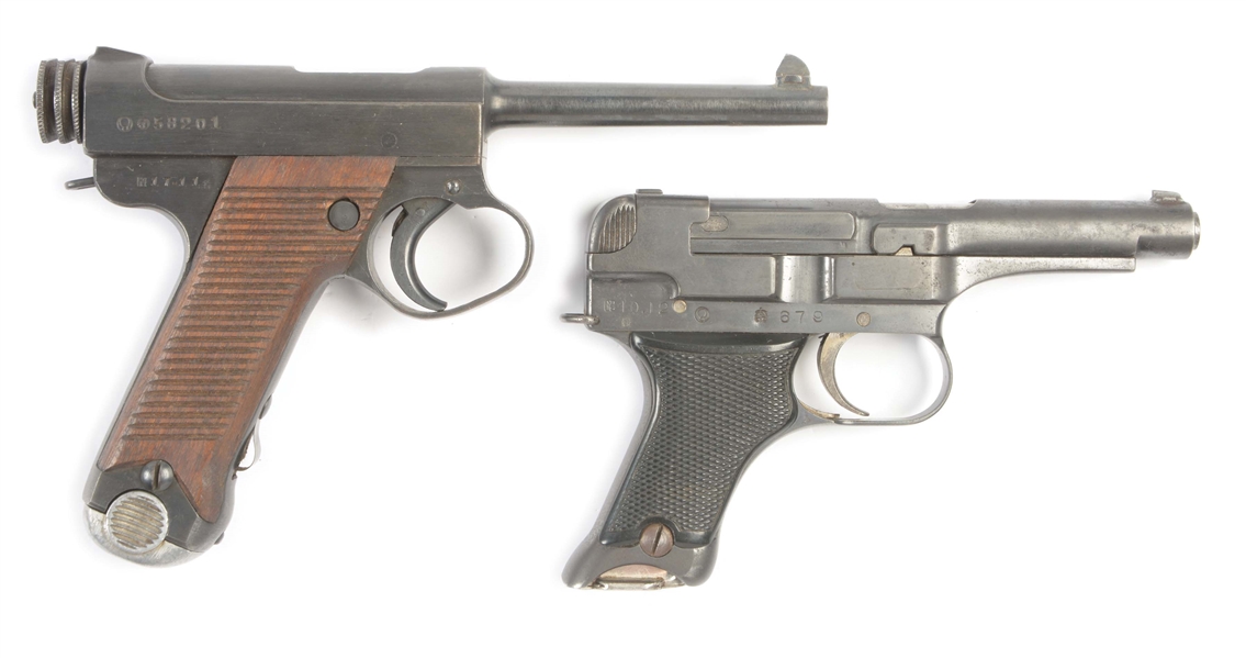 (C) LOT OF TWO: TWO JAPANESE WWII HANDGUNS: TYPE 14 17.11 DATE & TYPE 94 10.12 DATE.