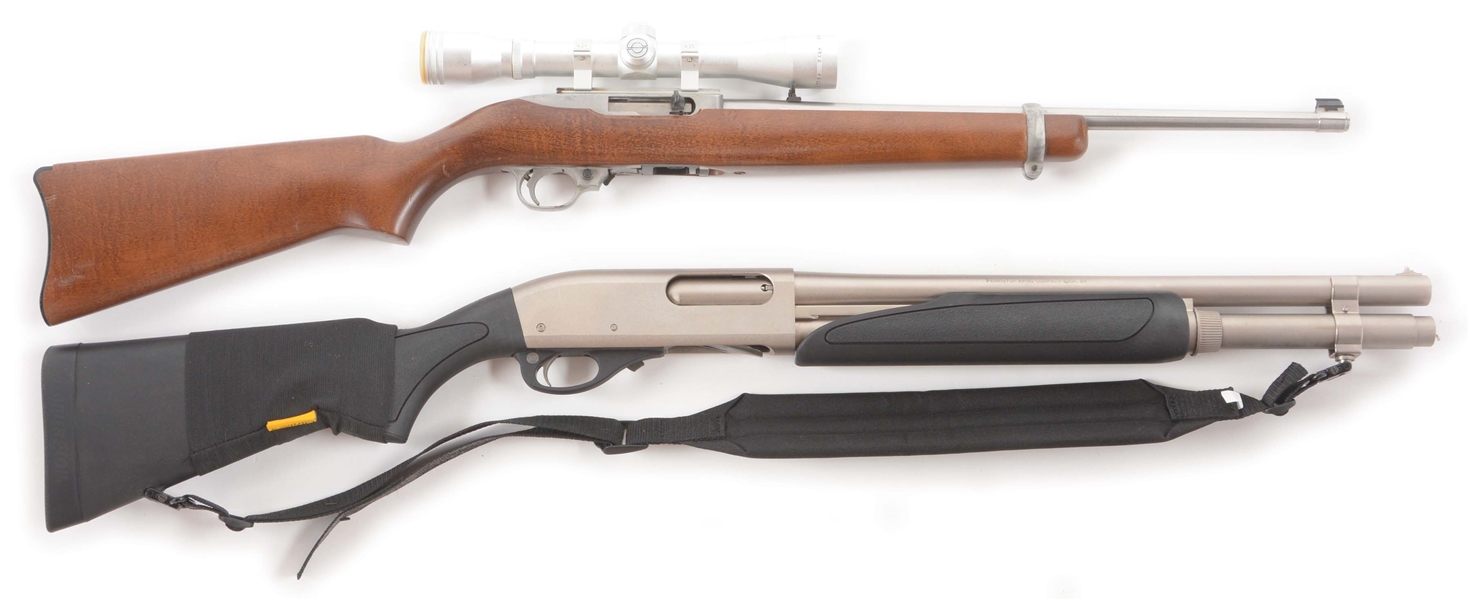 (M) LOT OF TWO: RUGER 10/22 SEMI-AUTOMATIC RIFLE AND A REMINGTON 870 SLIDE ACTION SHOTGUN.