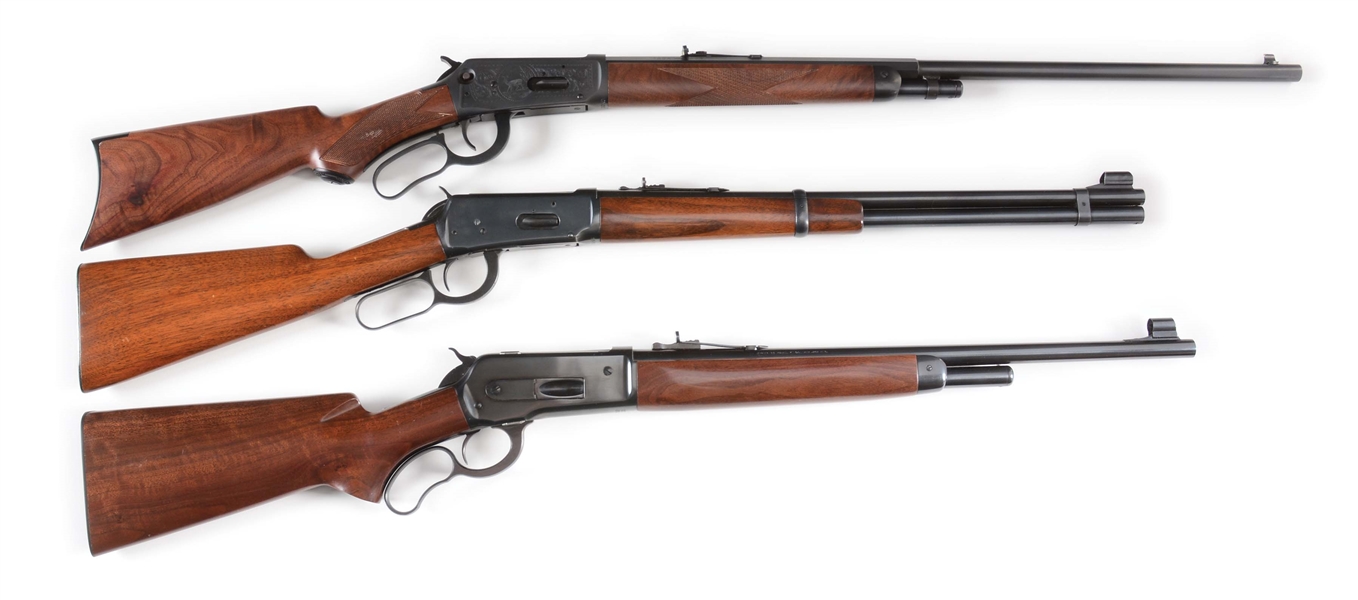 (M) LOT OF 3: THREE LEVER ACTION RIFLES FROM WINCHESTER AND BROWNING.