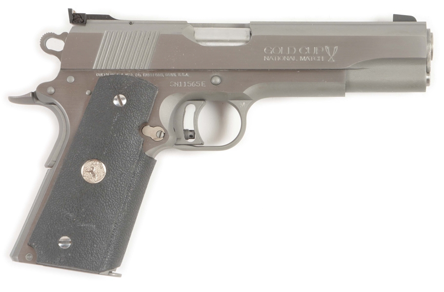 (M) STAINLESS STEEL COLT GOLD CUP SEMI AUTOMATIC PISTOL.