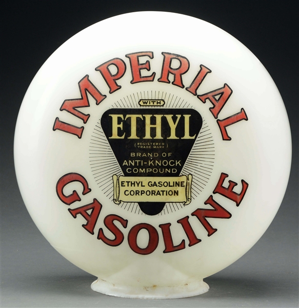 IMPERIAL ETHYL GASOLINE ONE PIECE BAKED MILK GLASS GLOBE.