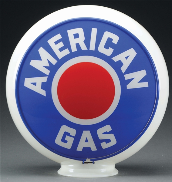 NEW OLD STOCK AMERICAN GASOLINE COMPLETE 13.5" GLOBE ON MILK GLASS GILL BODY. 