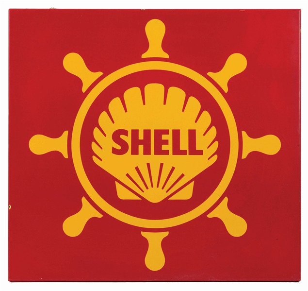 SHELL MARINE GASOLINE PORCELAIN SIGN WITH COOKIE CUTTER EDGE. 