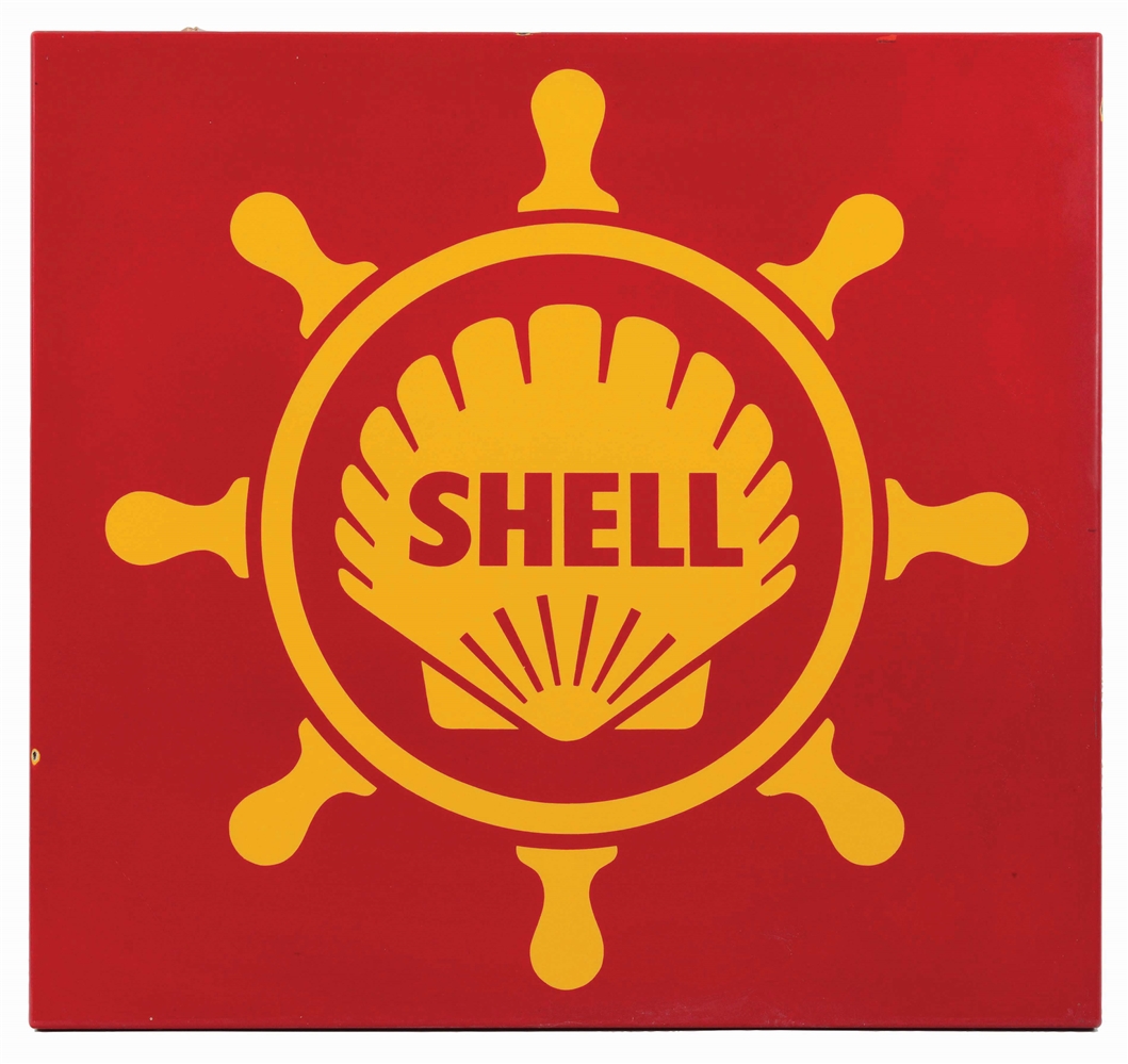 SHELL MARINE GASOLINE PORCELAIN SIGN WITH COOKIE CUTTER EDGE. 