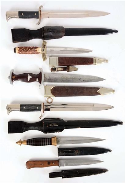 LOT OF 6: THIRD REICH DAGGERS, DRESS BAYONETS, AND KNIVES.