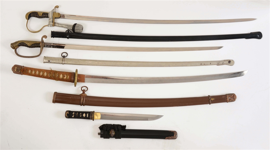 LOT OF 4: THIRD REICH SWORD AND JAPANESE SWORDS AND DAGGER.