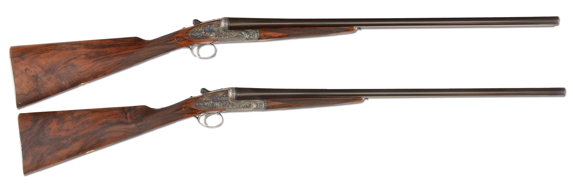 (M) FINE MATCHED PAIR OF CLASSICALLY STYLED HOLLAND & HOLLAND ROYAL EJECTOR SINGLE TRIGGER SELF OPENING GAME SHOTGUNS.
