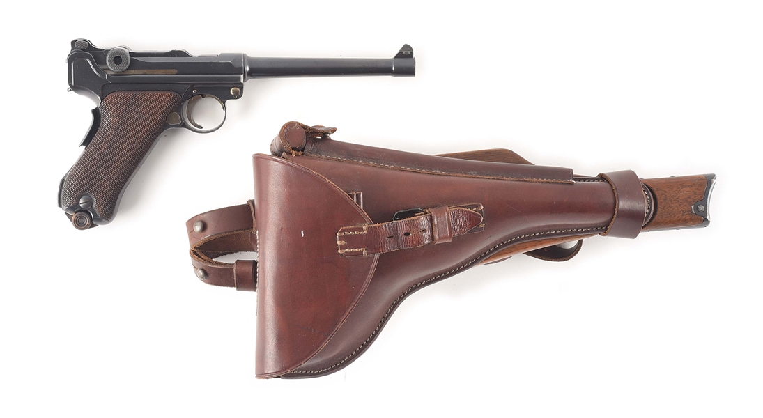 (C) DWM 1906 COMMERCIAL NAVY SEMI-AUTOMATIC PISTOL WITH HOLSTER AND STOCK.