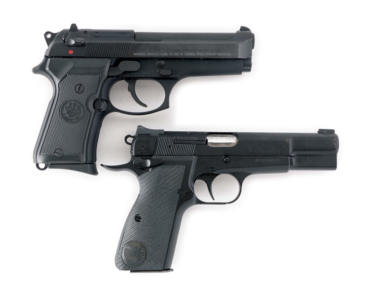(C) LOT OF TWO: BERETTA 92 COMPACT L AND A NIGHTHAWK CONVERTED BROWNING HI POWER SEMI-AUTOMATIC PISTOLS.