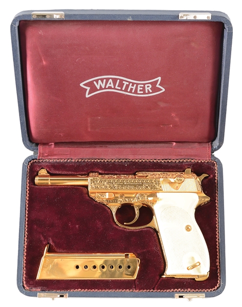 (C) GOLD PLATED AND ENGRAVED WALTHER P-38 SEMI-AUTOMATIC PISTOL.
