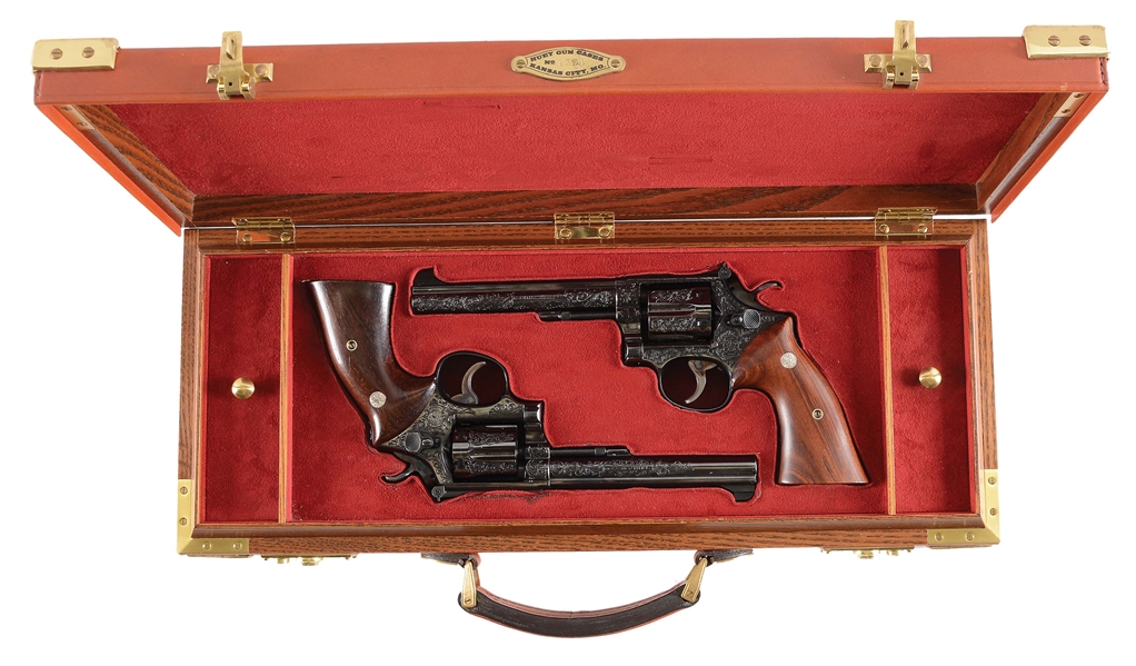 (C) LOT OF TWO: CASED & ENGRAVED PAIR OF SWITH & WESSON MODEL K-38 MATERPIECE PRE-MODEL 14 DOUBLE ACTION TARGET REVOLVERS.