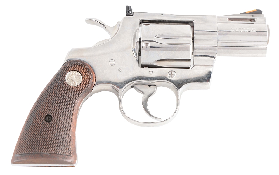 (M) RARE POLISHED STAINLESS STEEL 2 - 1/2" COLT PYTHON DOUBLE ACTION REVOLVER.