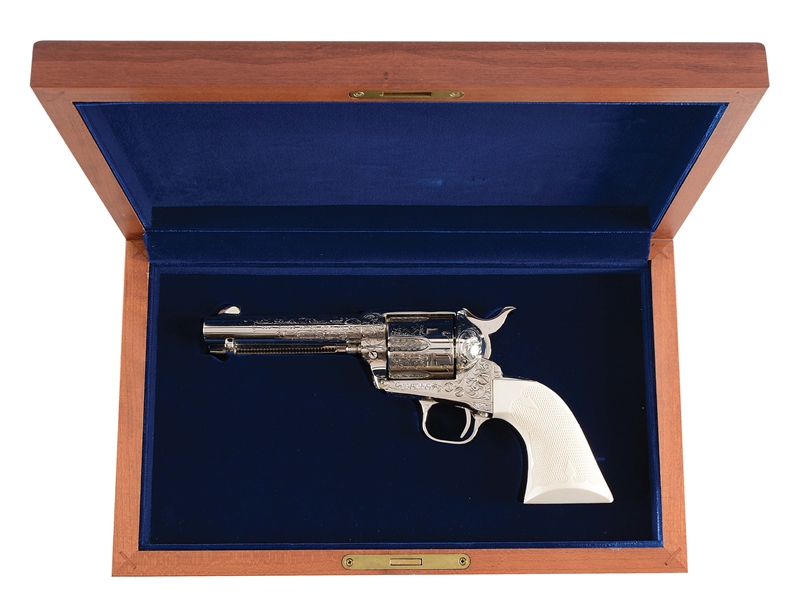 (M) CASED FACTORY ENGRAVED CUSTOM SHOP COLT SINGLE ACTION ARMY REVOLVER.