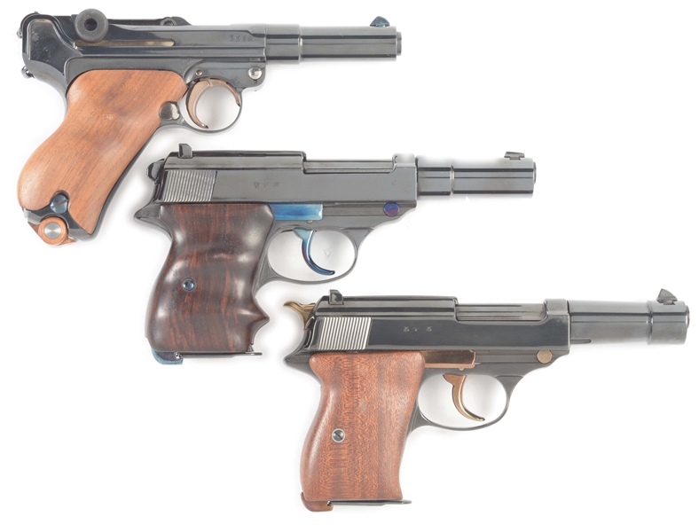 (C) LOT OF THREE: CUSTOM LUGER AND TWO P-38 SEMI-AUTOMATIC PISTOLS.