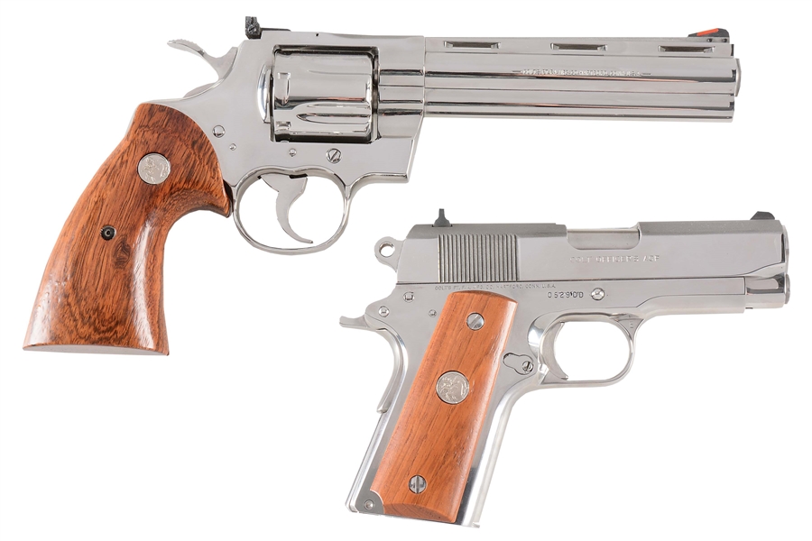 (C) LOT OF TWO: COLT DOUBLE DIAMOND PYTHON REVOLVER AND OFFICERS 1911 SEMI-AUTOMATIC PISTOL, BOTH WITH BOXES.