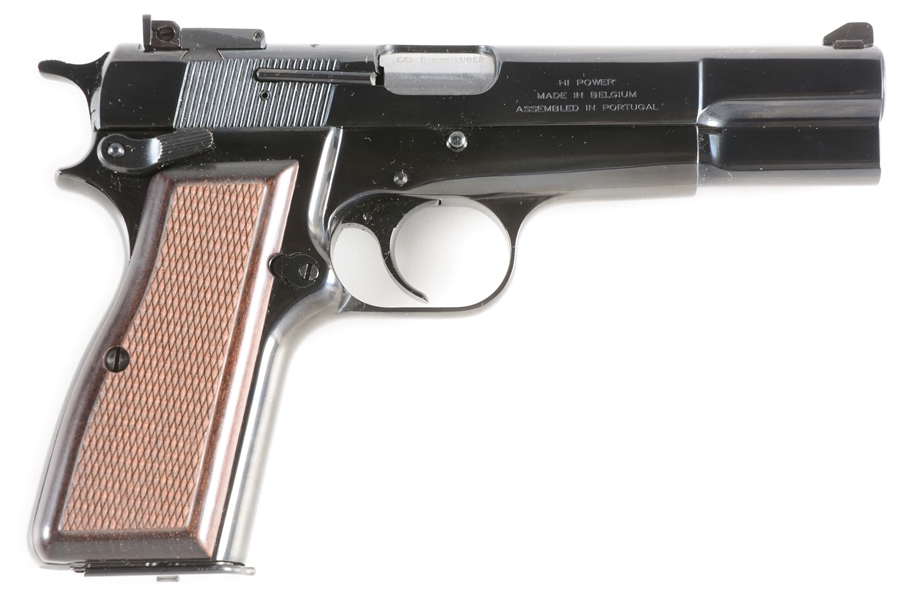 (M) BROWNING HI-POWER 9MM PISTOL WITH CASE AND ACCESSORIES.